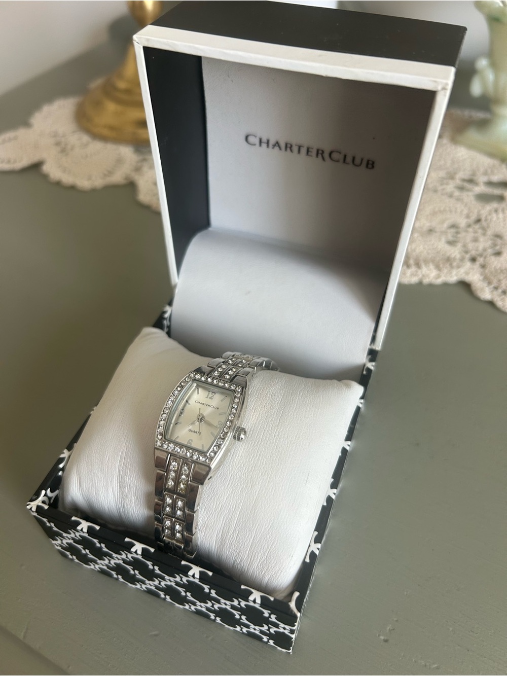 Charter Club Silver Crystal-Accented Women's Bracelet Watch